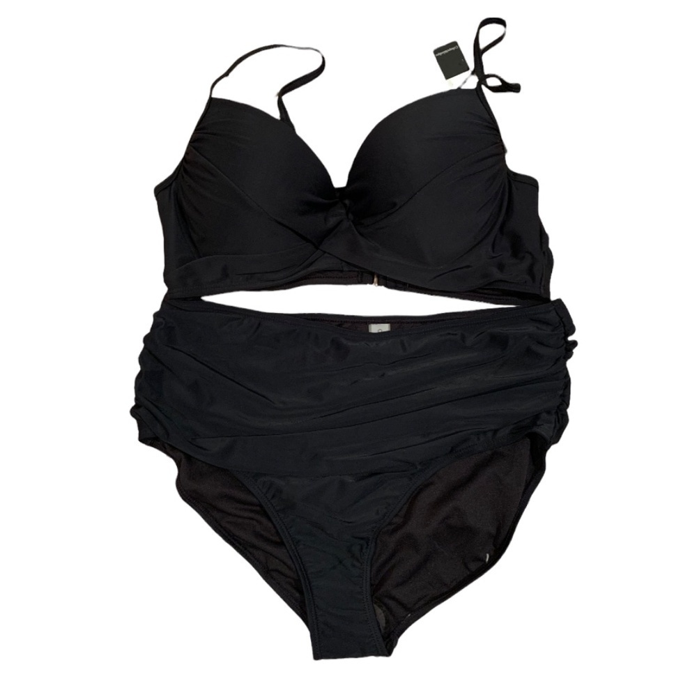 Catherine Malandrino Bikini with Twist Top and High Waist Bottoms in Black L NWT
